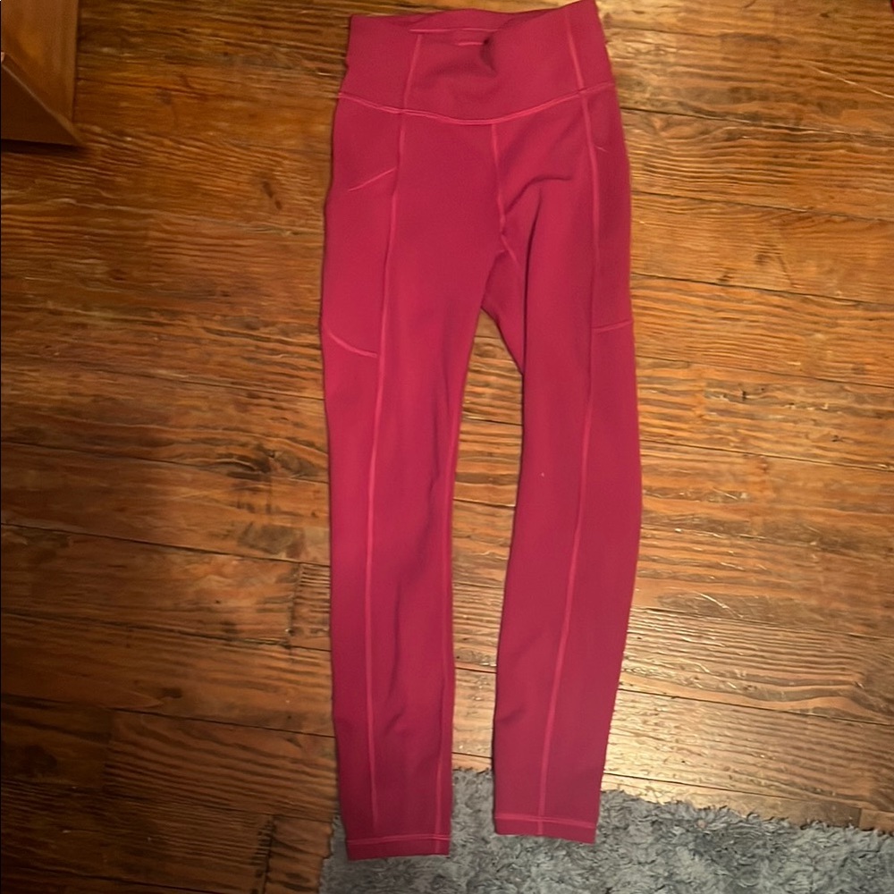 lululemon athletica Pink Leggings with Wide Waistband and Vertical Seams